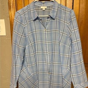 NWOT J. Jill Light Blue Plaid Shirt Large Petite